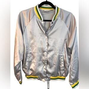 VTG Y2K Puma Women’s Silver Nylon Baseball Bomber Jacket Large